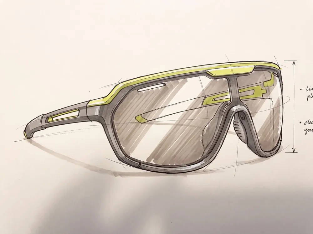 Sketch a marker di un occhiale sportivo a mascherina